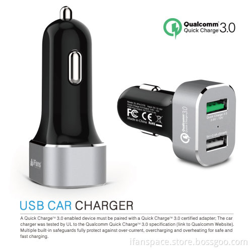 iFans QC 3.0 USB Charger For Car Aluminium type c + qc3.0+smart 2.4A 1 Year Warranty